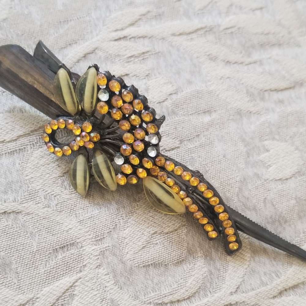 Vintage Hair Comb with Yellow and Black Rhinestones